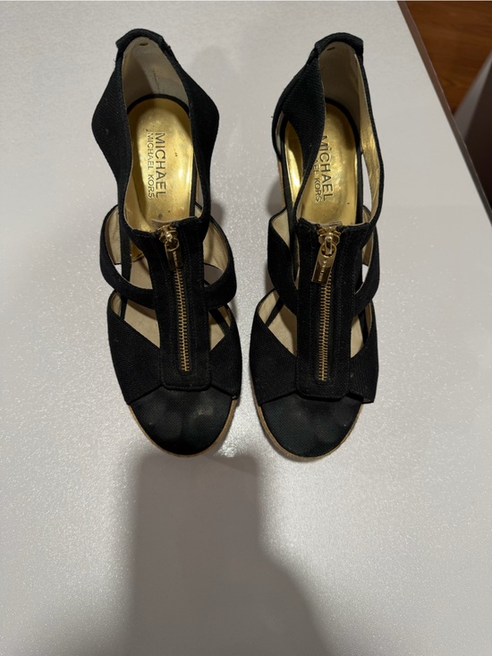 Michael Kors Shoes - Michael Kors Black Wedge Sandals with Gold Zipper Detail